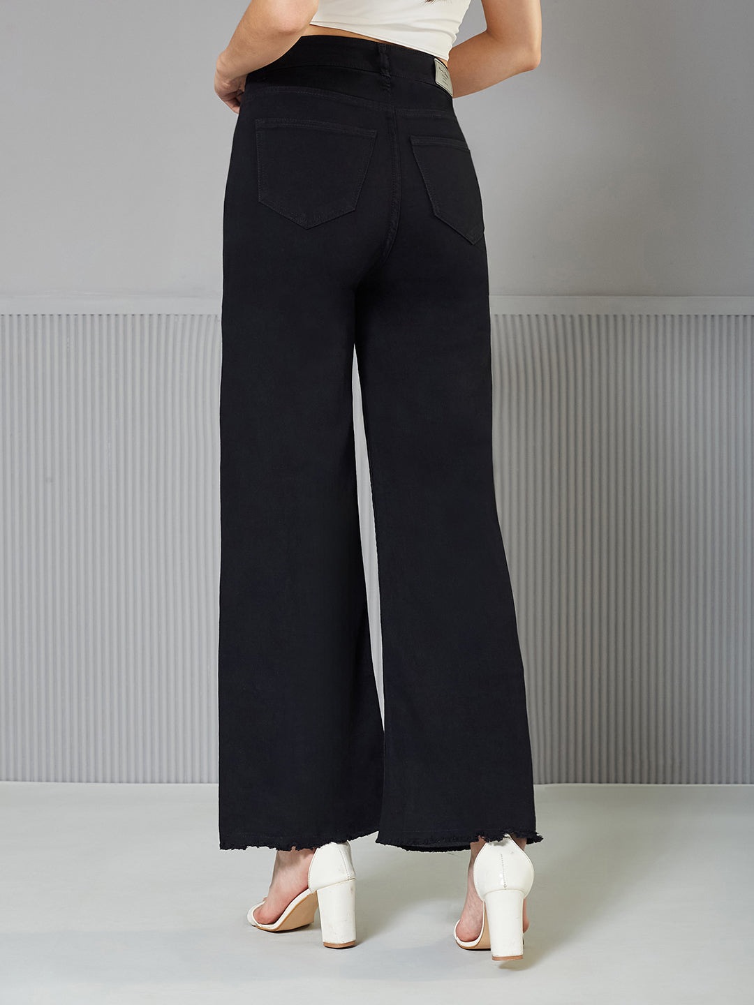24/7 Comfort Black High-Rise Stretchable Wide-Leg Denim Jeans for Women