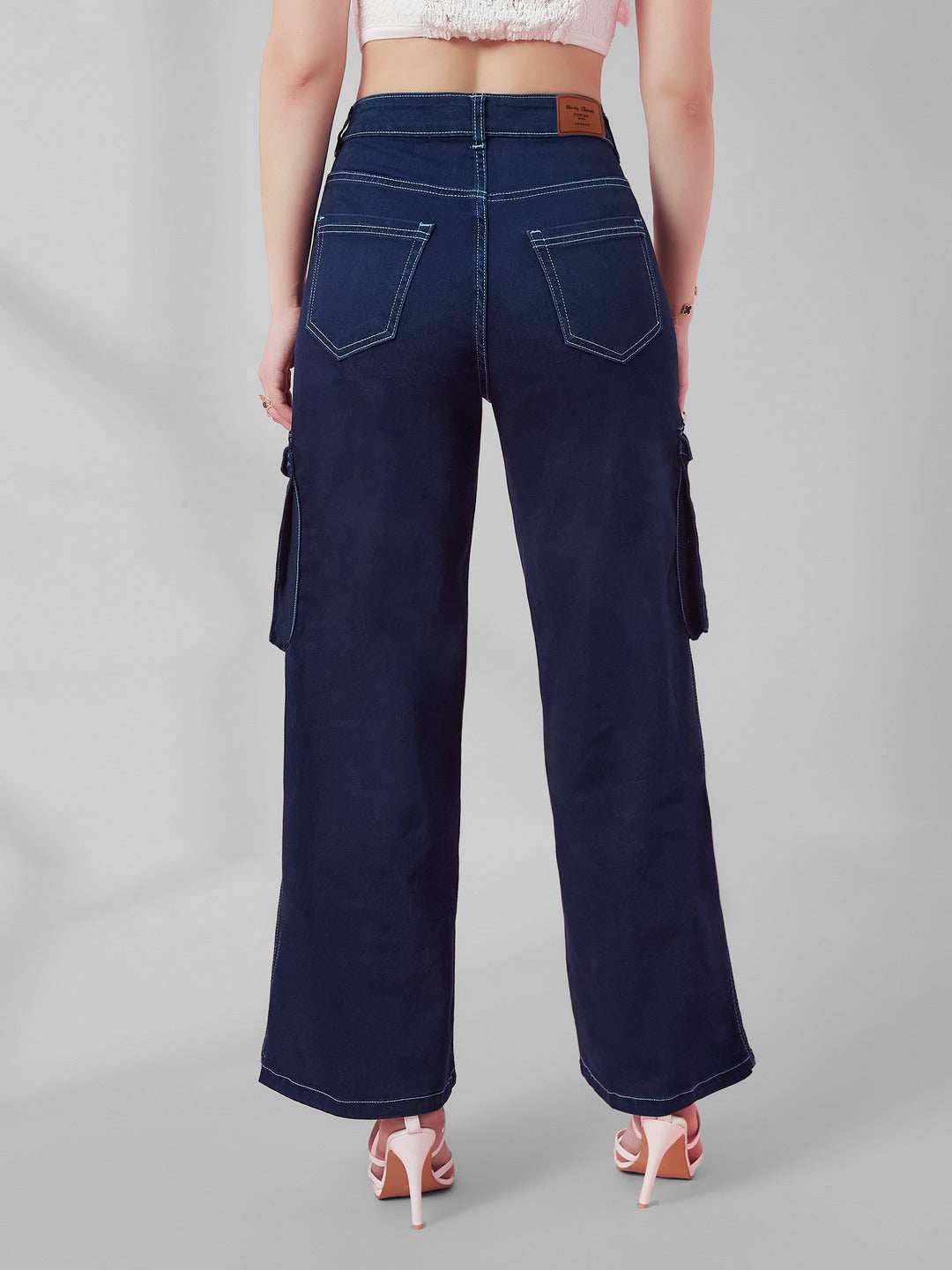 Navy Blue Wide leg high-rise Regular Stretchable Denim Jeans for Women