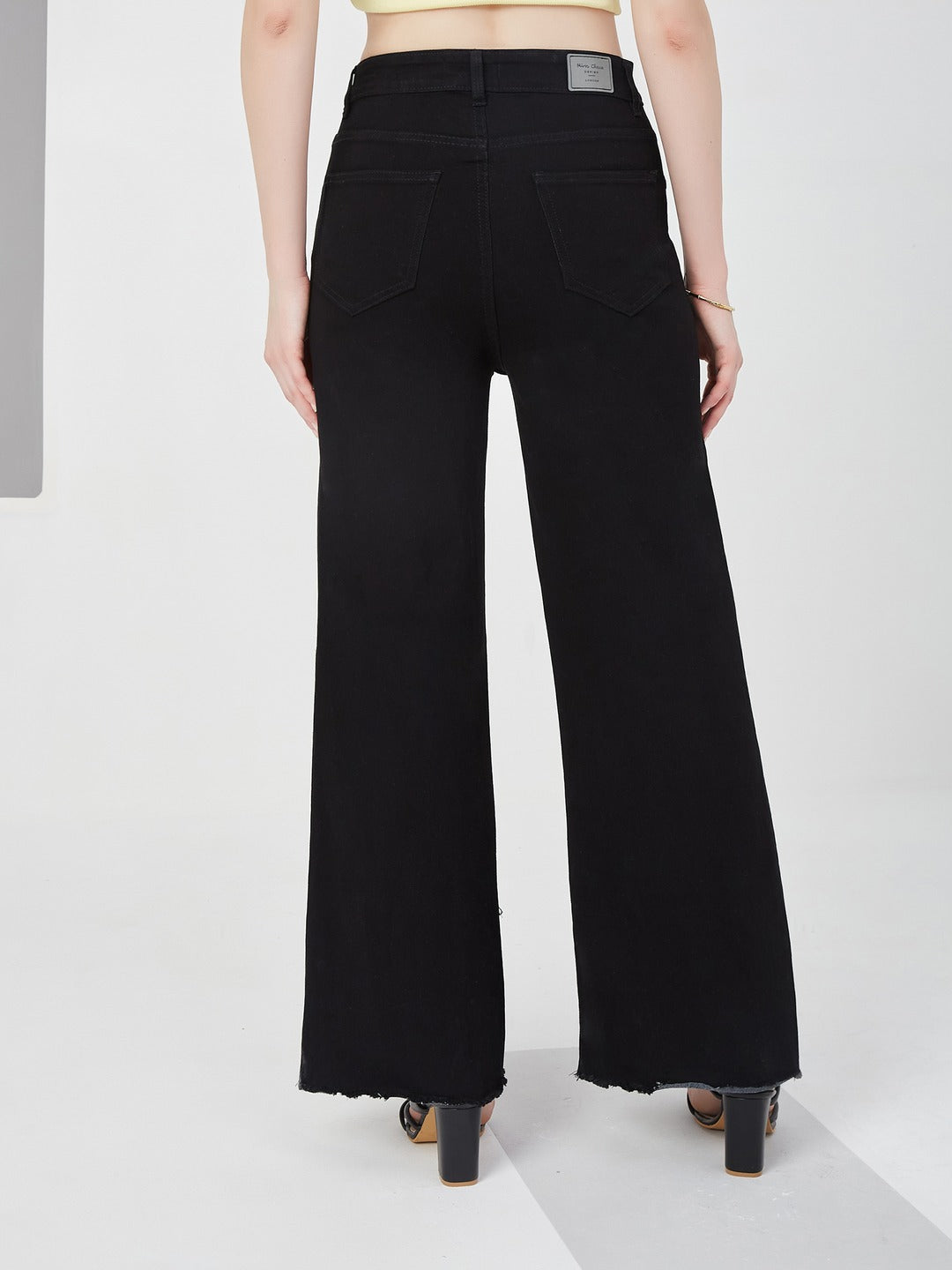Black high-rise Stretchable Wide Leg Denim Jeans for Women