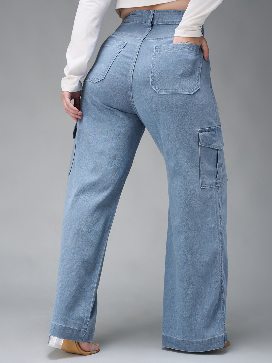 Women's Blue Wide leg High rise Stretchable Denim Jeans