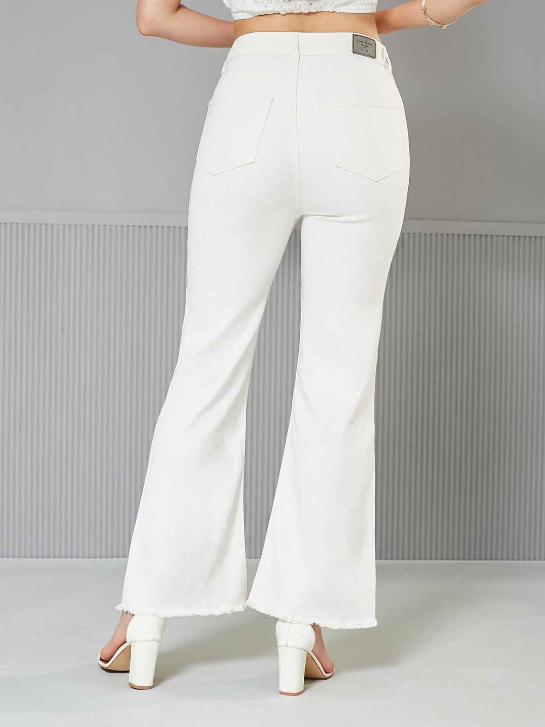 Women'S White Bootcut High-Rise clean-look Regular-Length Stretchable Denim Jeans