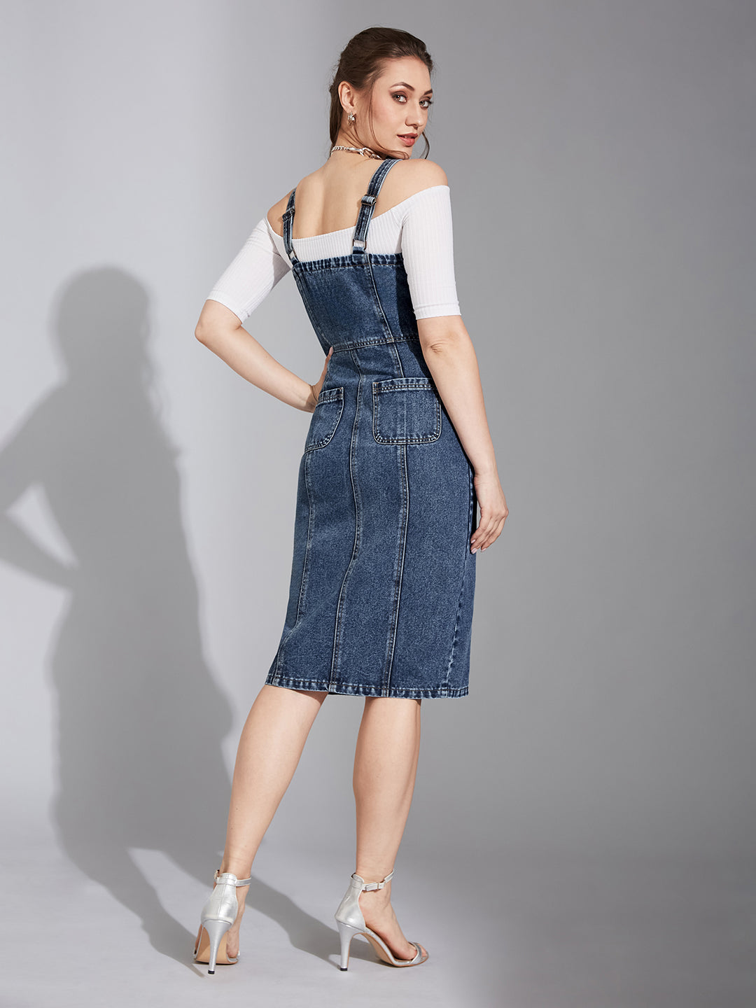 Women's Navy Blue Slim Midi Denim Dress