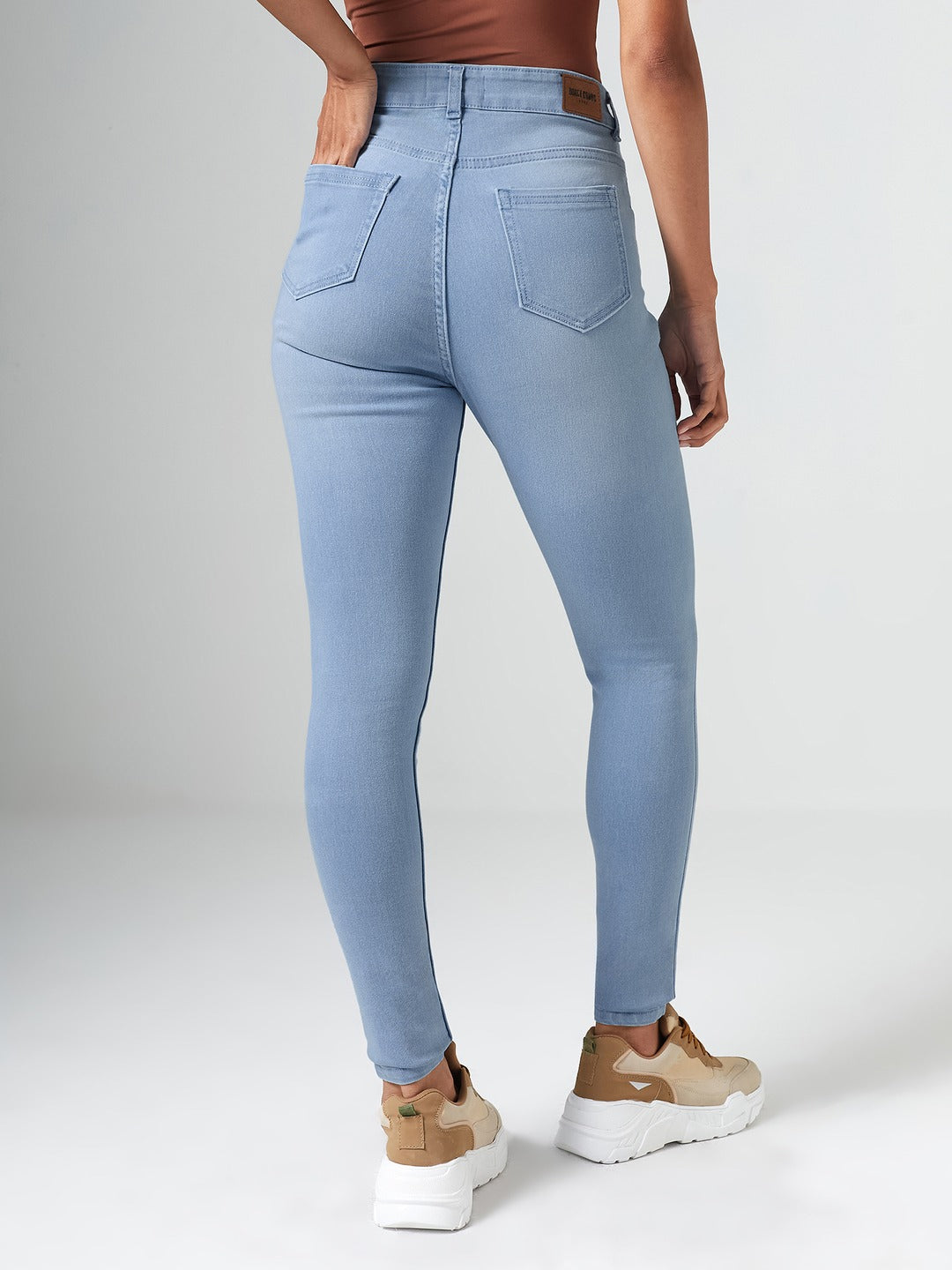 Light Blue Skinny High Rise Mild Distress Regular Stretchable Denim Jeans for Women
