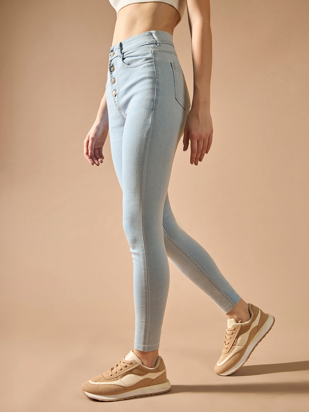 Women's Light Blue Skinny High-Rise Distressed Denim Jeans