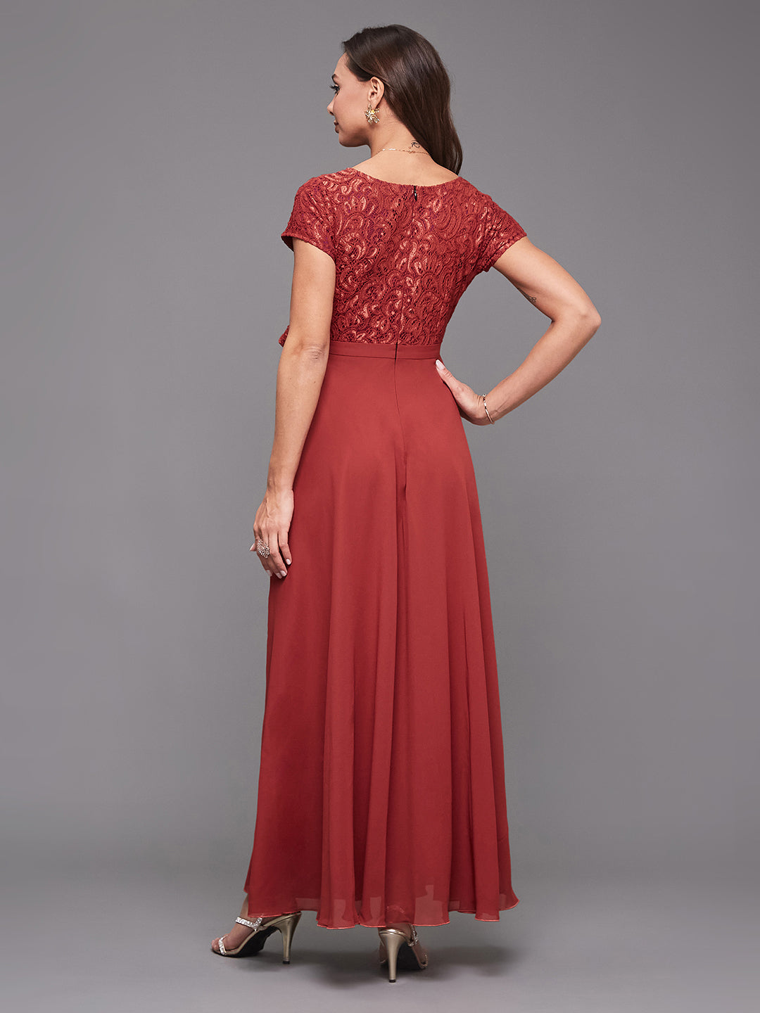 Women's Miss Chase Brick Red dress — Relaxed Fit