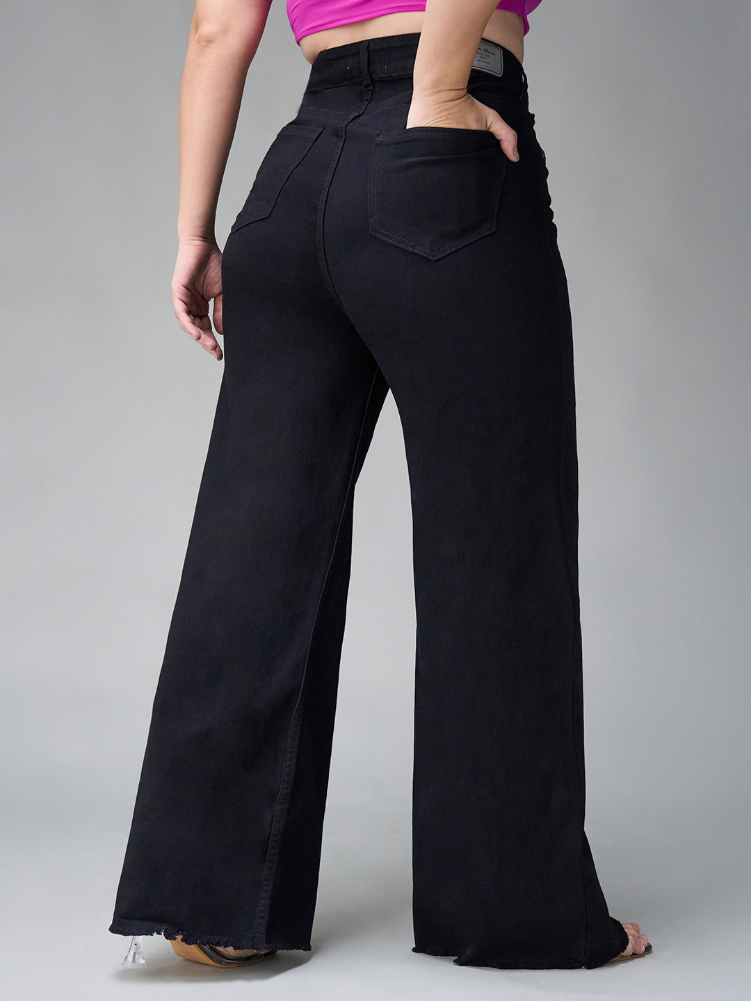 Women's Black High Rise Stretchable Wide Leg Denim Jeans