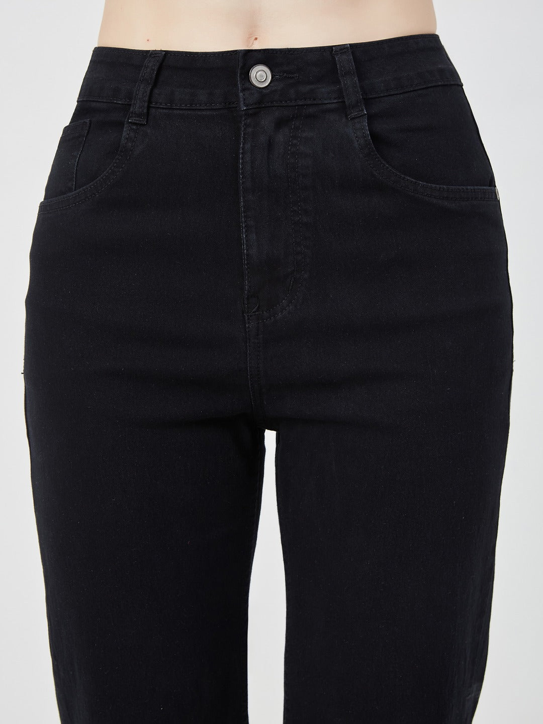 Black Straight high-rise Stretchable Denim Jeans for Women