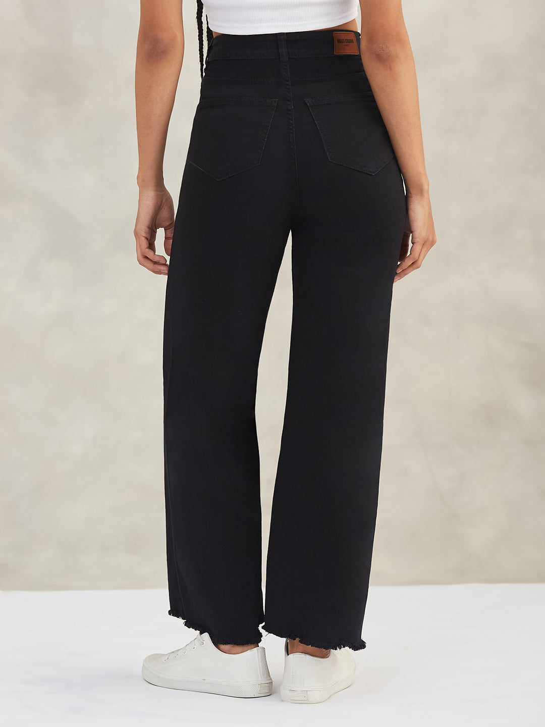 Women's Black High-Rise Stretchable Wide-Leg Denim Jeans