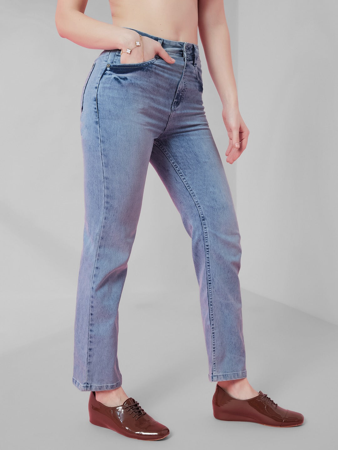 Light Blue Wide-Leg Fit high-rise Stretchable Denim Jeans for Women
