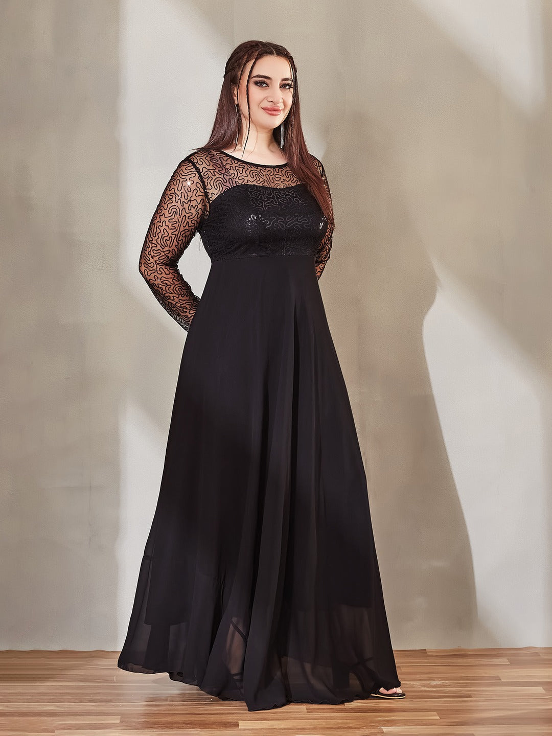 Black Solid Embellished Maxi Dress for Women