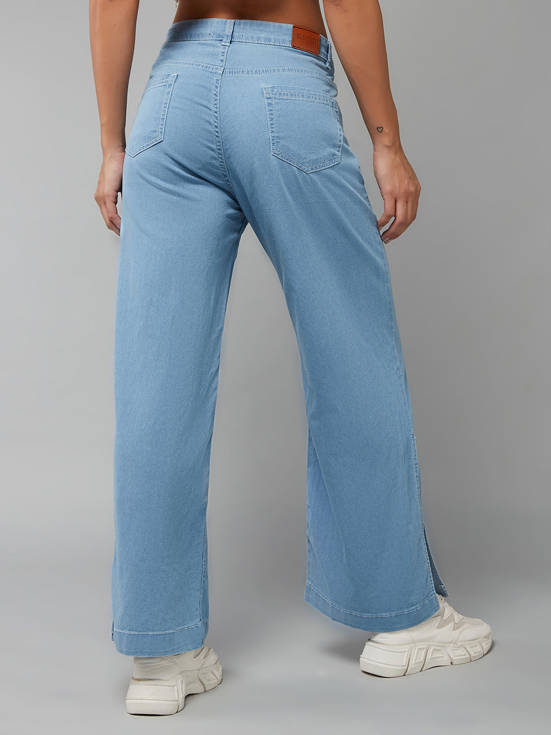 24/7 Comfort Women's Light Blue Wide-Leg High Rise Clean Look Regular Stretchable Denim Jeans