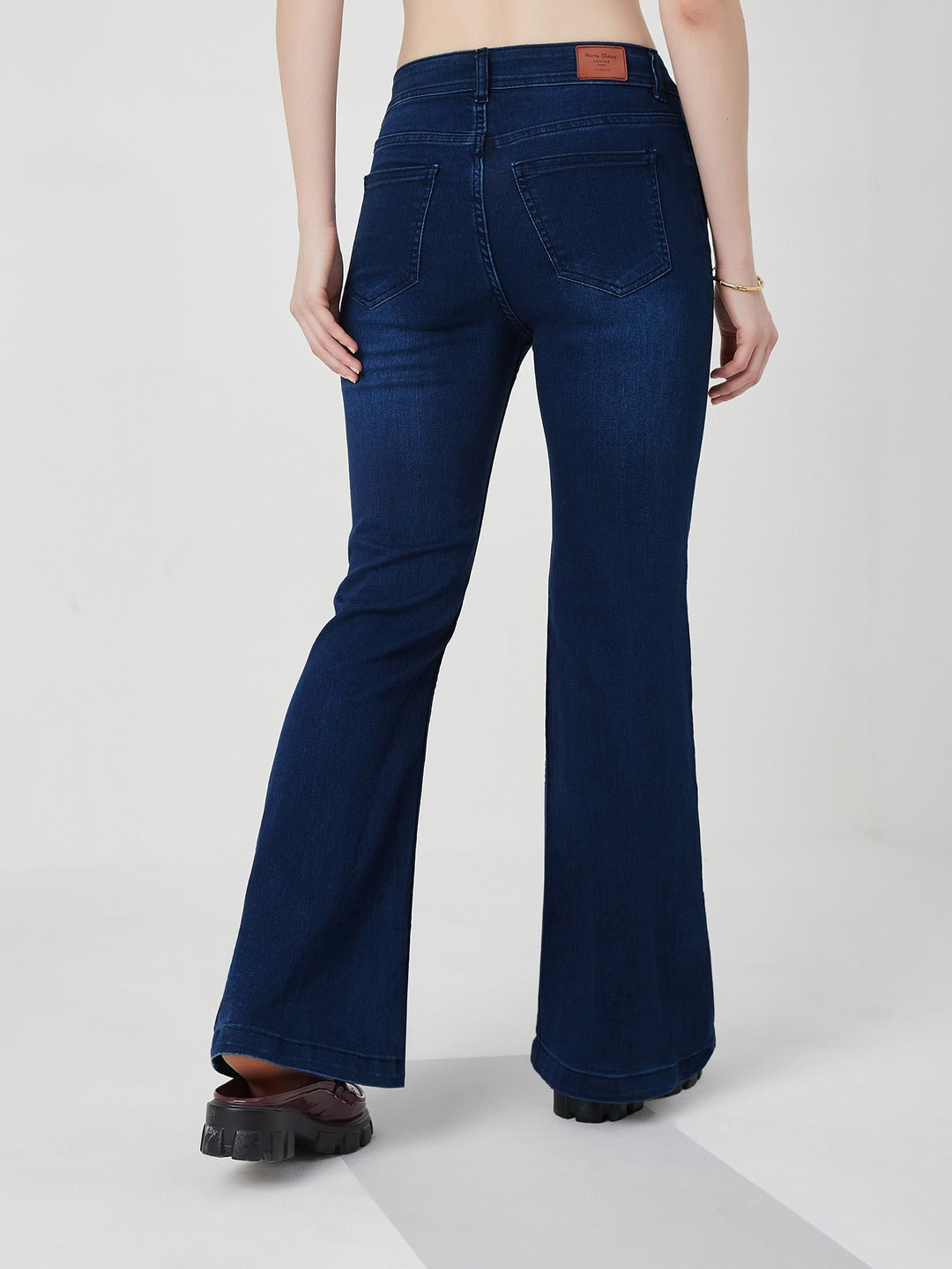 Navy Blue High-Rise Stretchable Bootcut Denim Jeans for Women