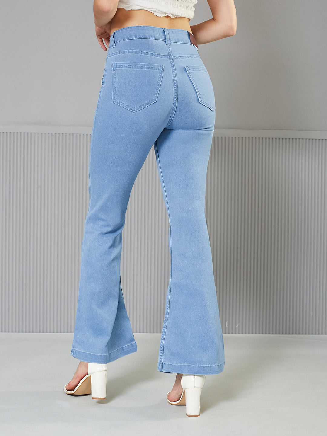 Women's Light Blue Bootcut High-Rise  Regular Stretchable Denim Jeans