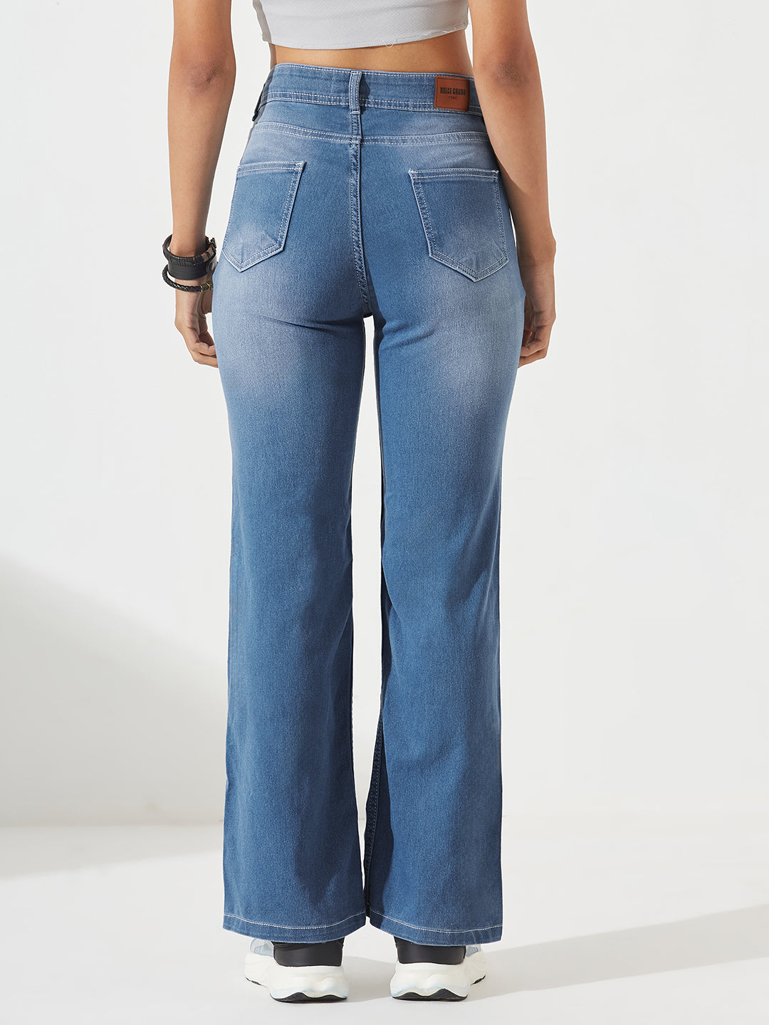 CHASEstretch™ Light-Blue Wide-Leg Mid-Rise Blast Effect Light Weight Denim Jeans for Women
