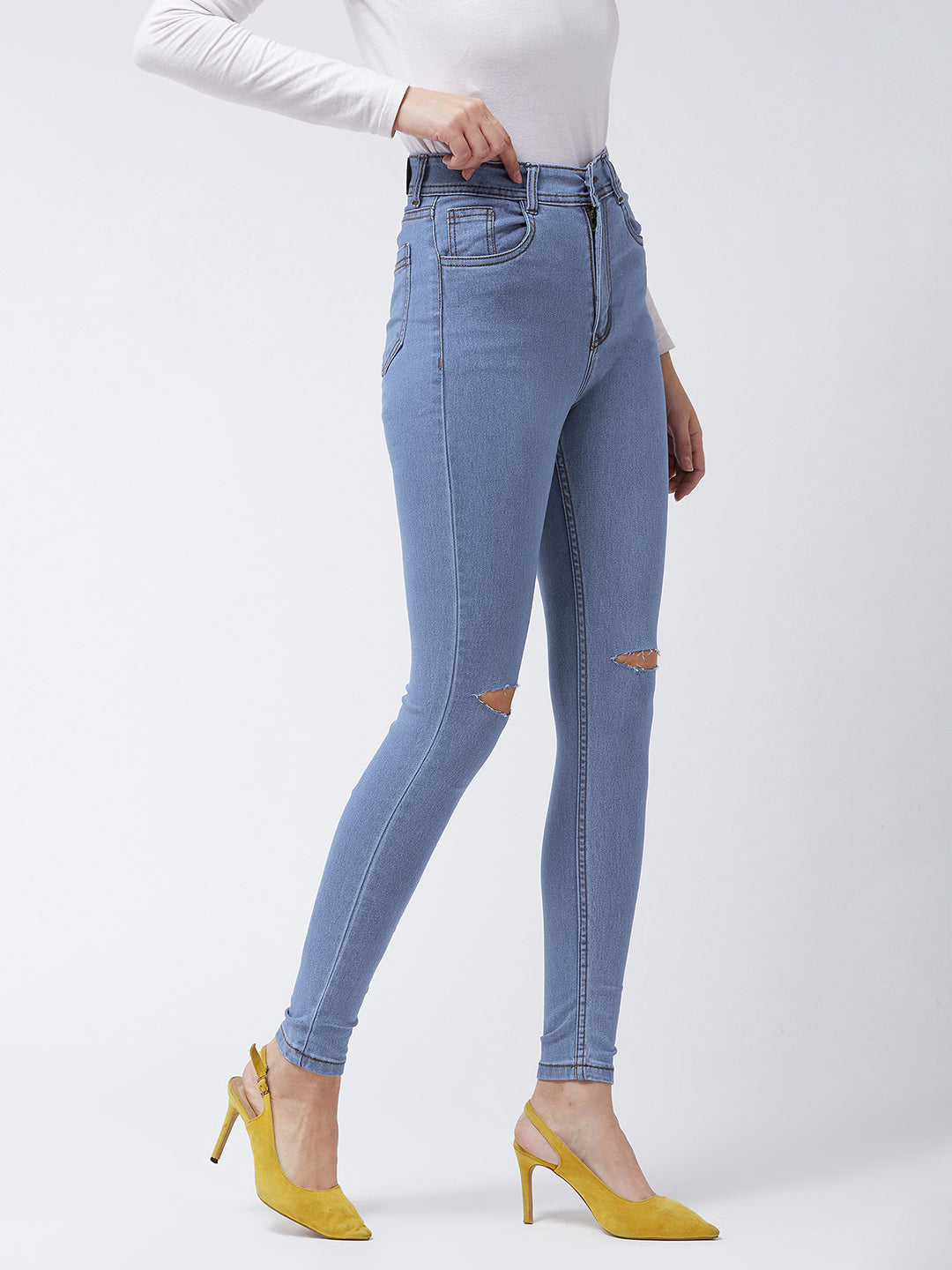 Women's Blue Skinny High-Rise Distressed Regular Denim Jeans