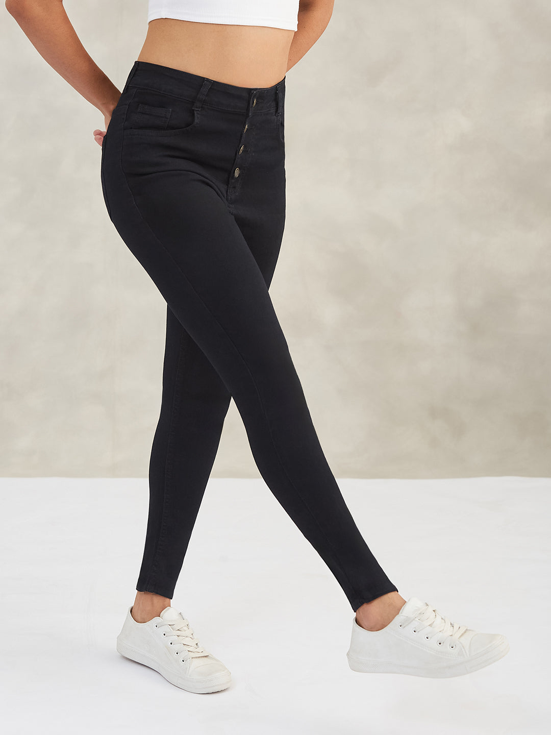 Women's Black Skinny High-Rise Stretchable Denim Jeans