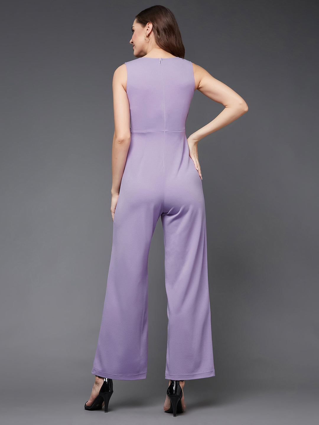 Crease Ease Women's Light Lavender V-Neck Sleeveless Solid Wrap Regular Length Jumpsuit