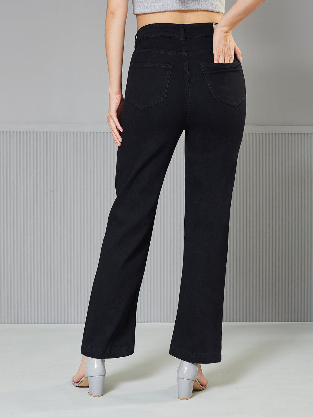 CHASEstretch™ Black Straight-Fit High-Rise Regular-Length Denim Jeans for Women — Miss Chase