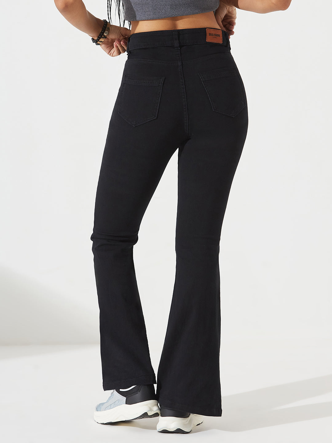 Black Bootcut High-Rise Stretchable Denim Jeans for Women