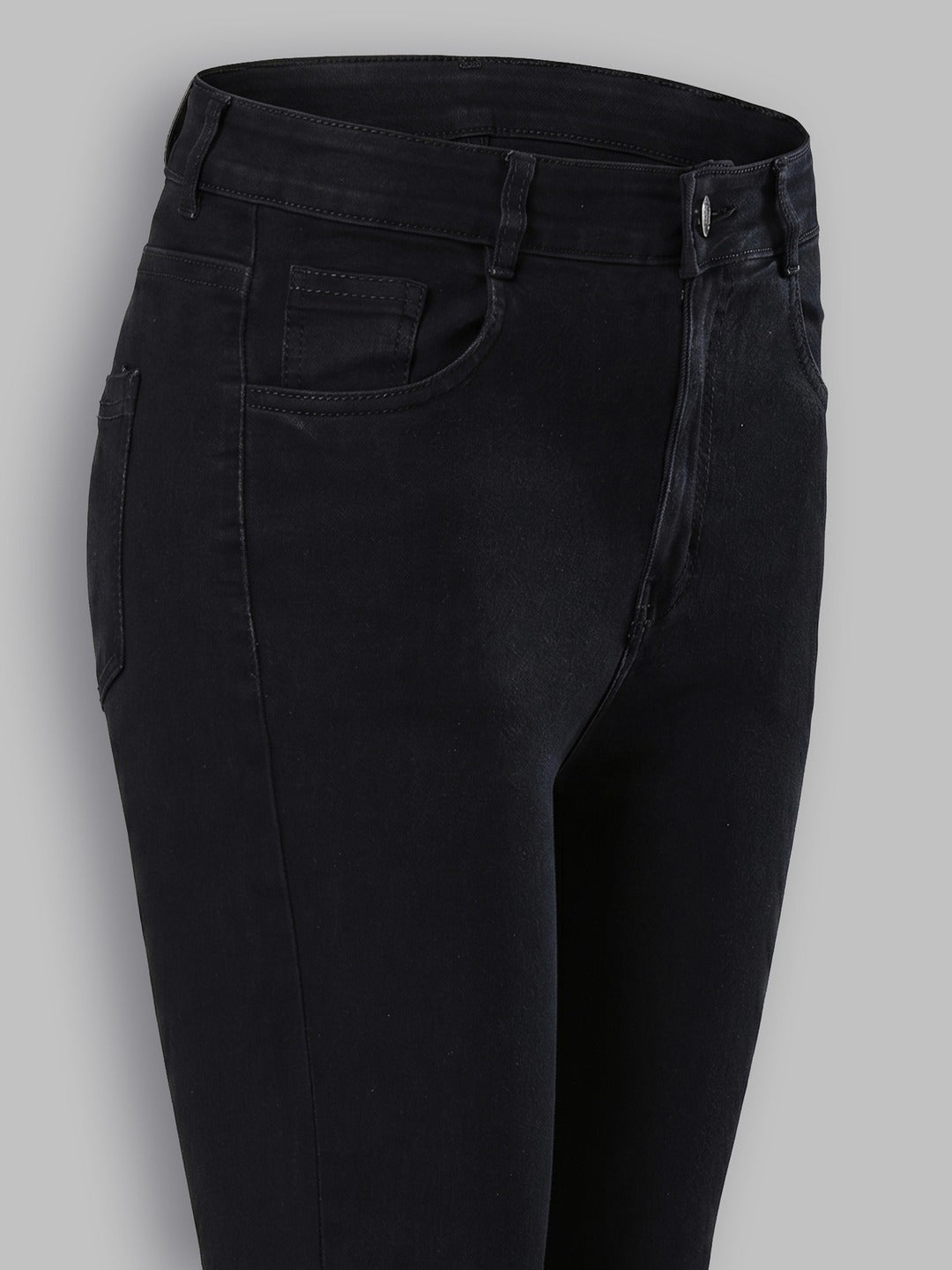 Black Skinny Fringed Detailing High Rise Solid Cropped Stretchable Denim Jeans for Women