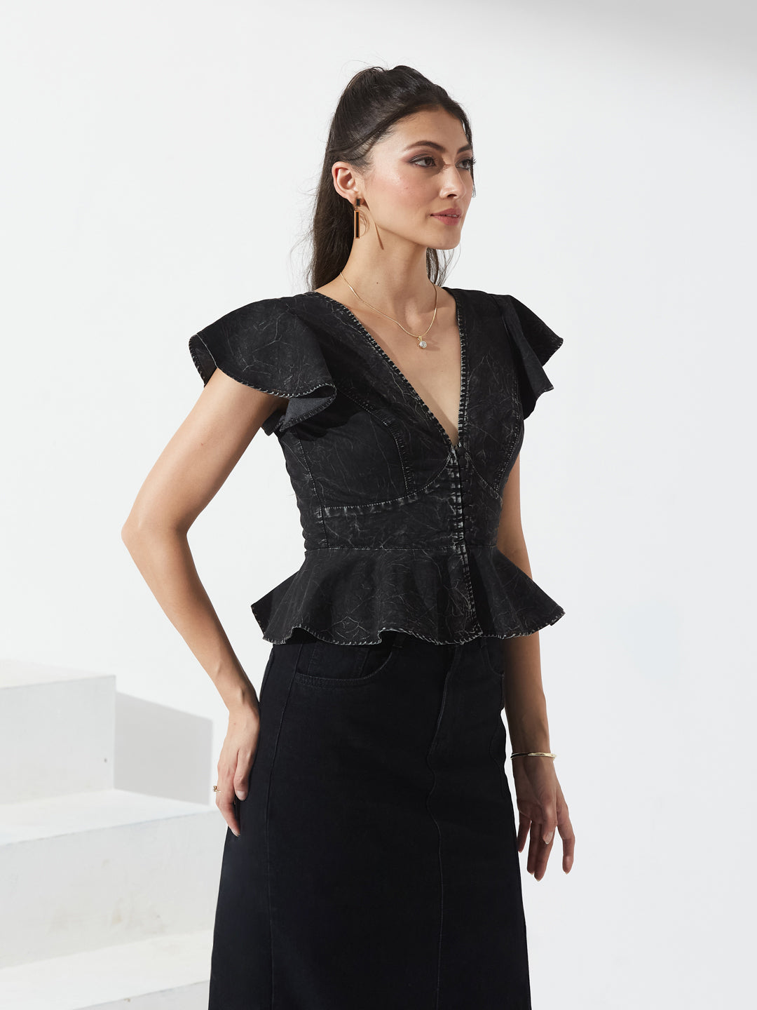 Women's Miss Chase Black top — Fit & Flare