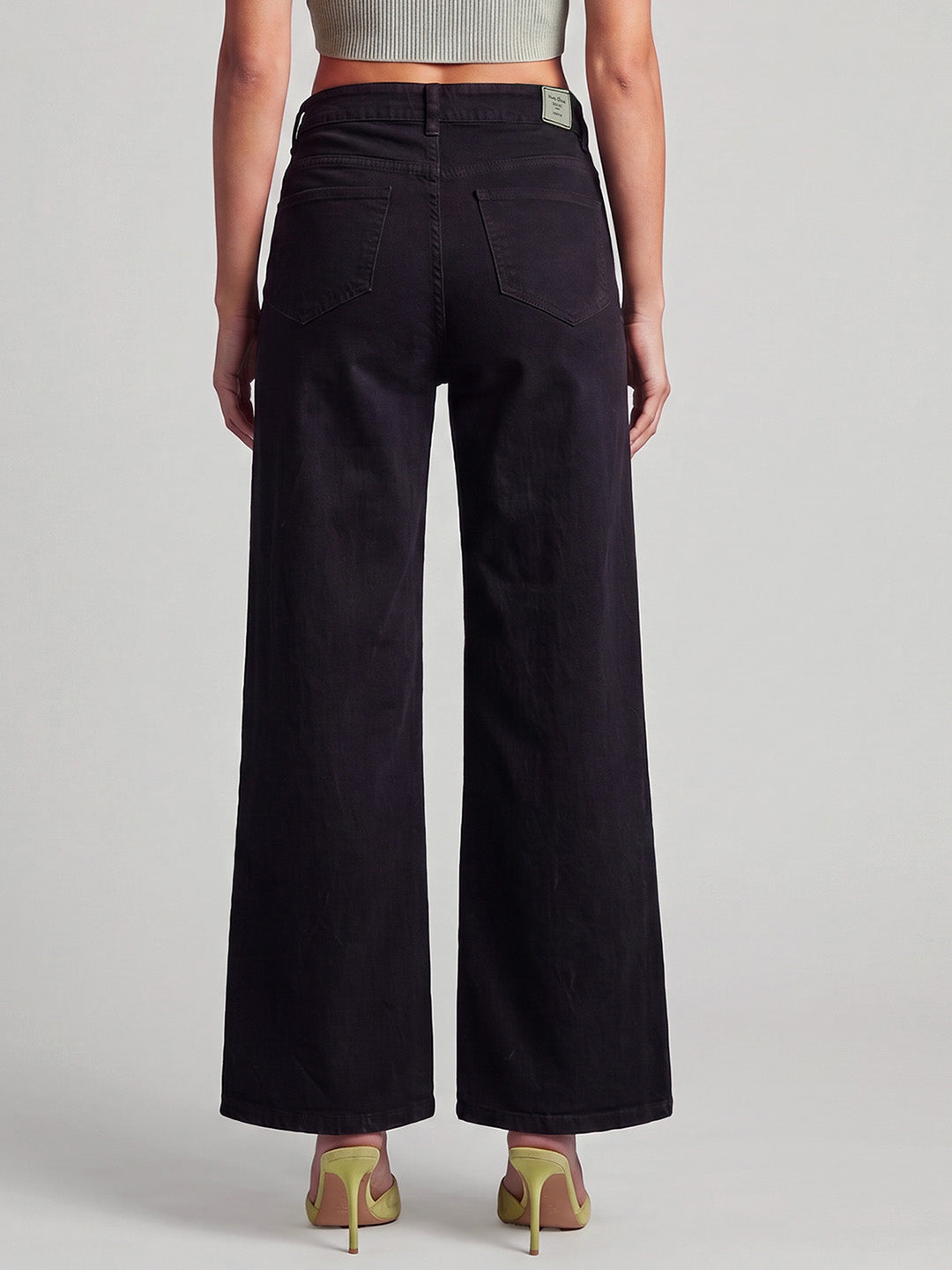 Black Wide Leg High Rise Stretchable Denim Jeans for Women