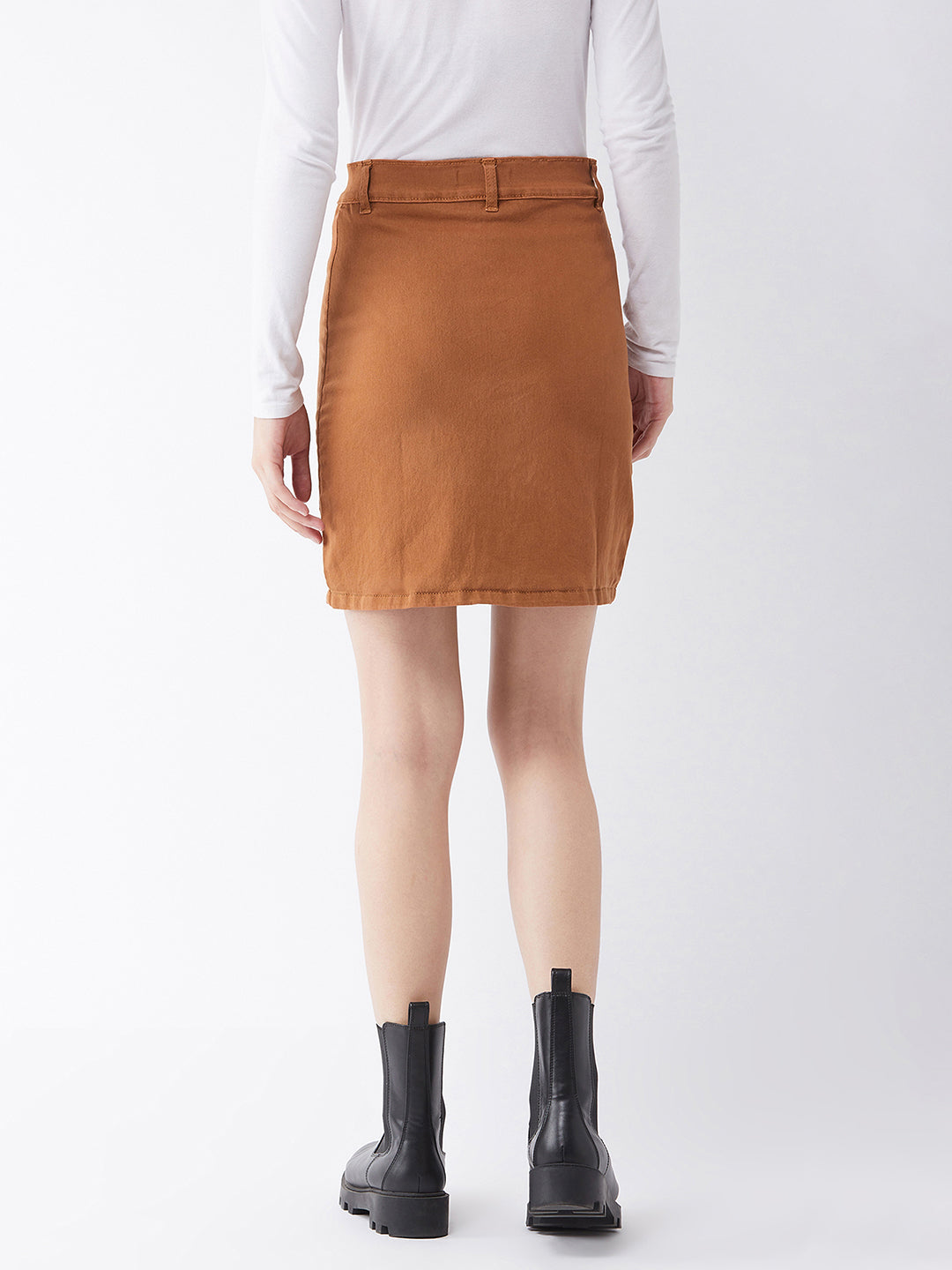 Women's Rust Cotton Slim Fit Relaxed High Rise Mini Denim Skirt