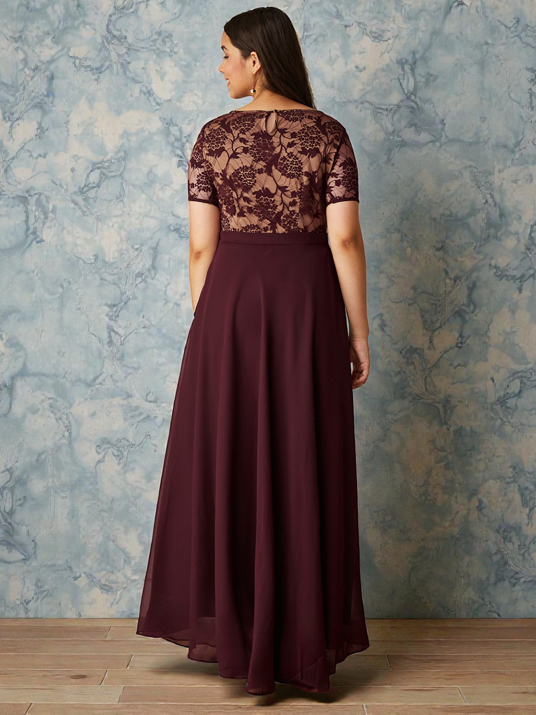 Wine & Beige Relaxed Fit Georgette Maxi Dress for Girls/Teenagers for Women — Mizuki