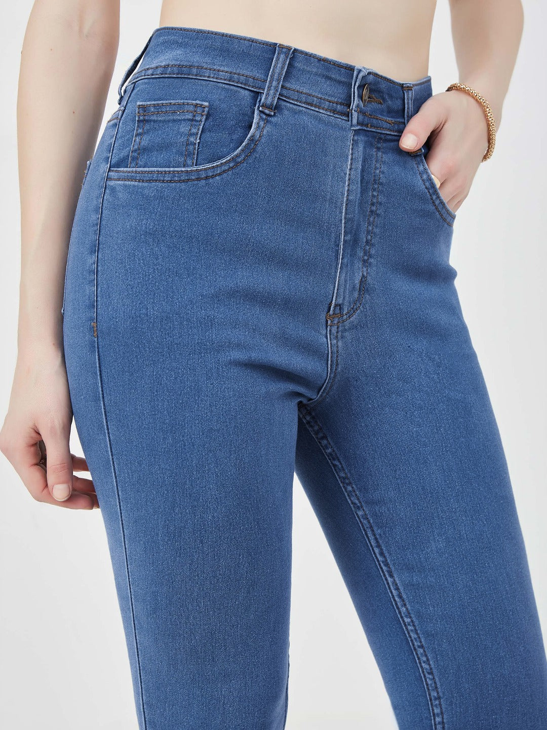 Blue Skinny High-Rise Cropped Denim Jeans for Women
