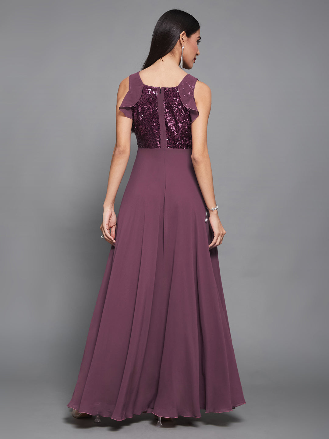 Women's Mauve Sweet-Heart Neck Sleeveless Embellished Fit & Flare Maxi Dress