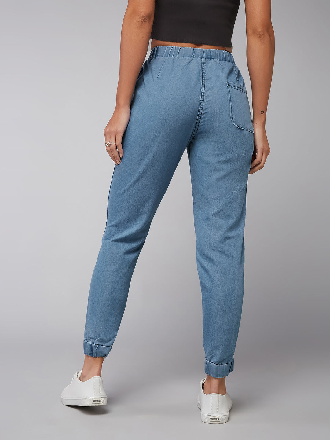 Blue Mid-Rise Non-Stretchable Denim Joggers for Women