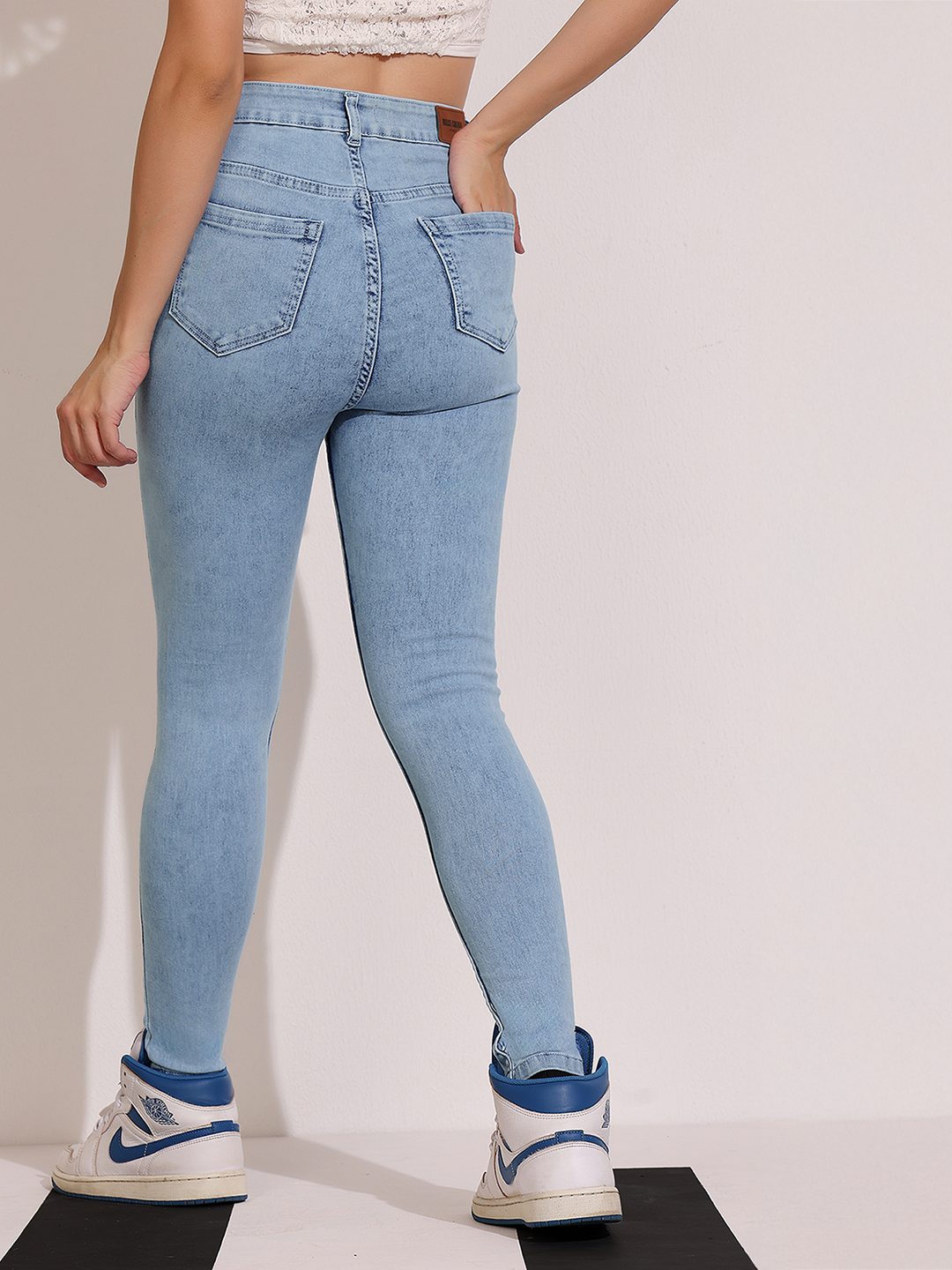 Women's Blue Skinny-Fit High-Rise Clean-Look Regular-Length Stretchable Denim Jeans