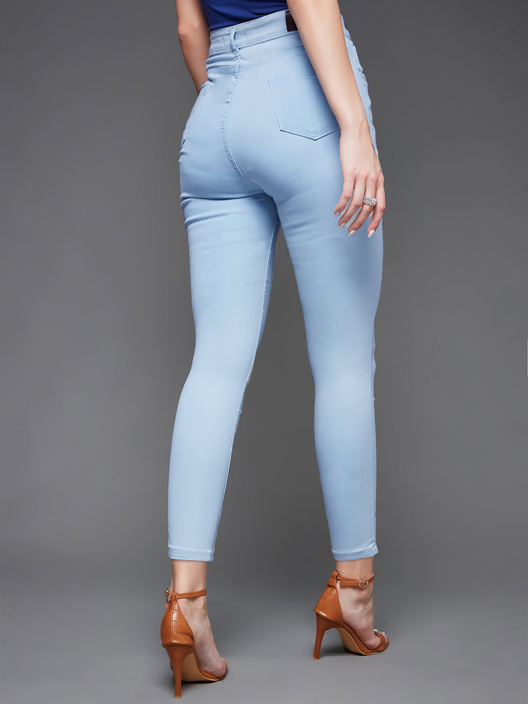 Women's Light Blue Skinny High Rise Clean Look Cropped Stretchable Denim Jeans