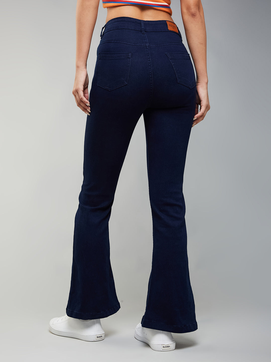 24/7 Comfort Women's Navy Blue Bell Bottom Bootcut Hourglass High rise Stretchable Timeless Slit Denim Jeans