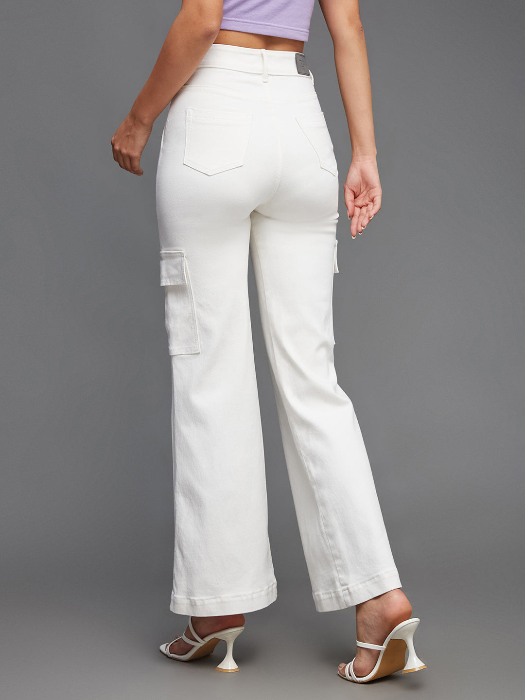 24/7 Comfort Women's White Wide Leg High Rise Clean Look Regular Length Stretchable Denim Jeans