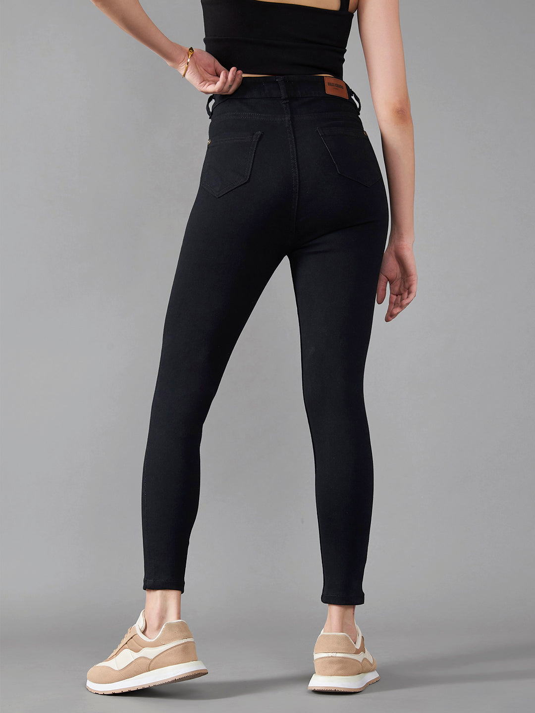 Women's Black Skinny Fit High Rise Clean Look Cropped Length Stretchable Denim Jeans