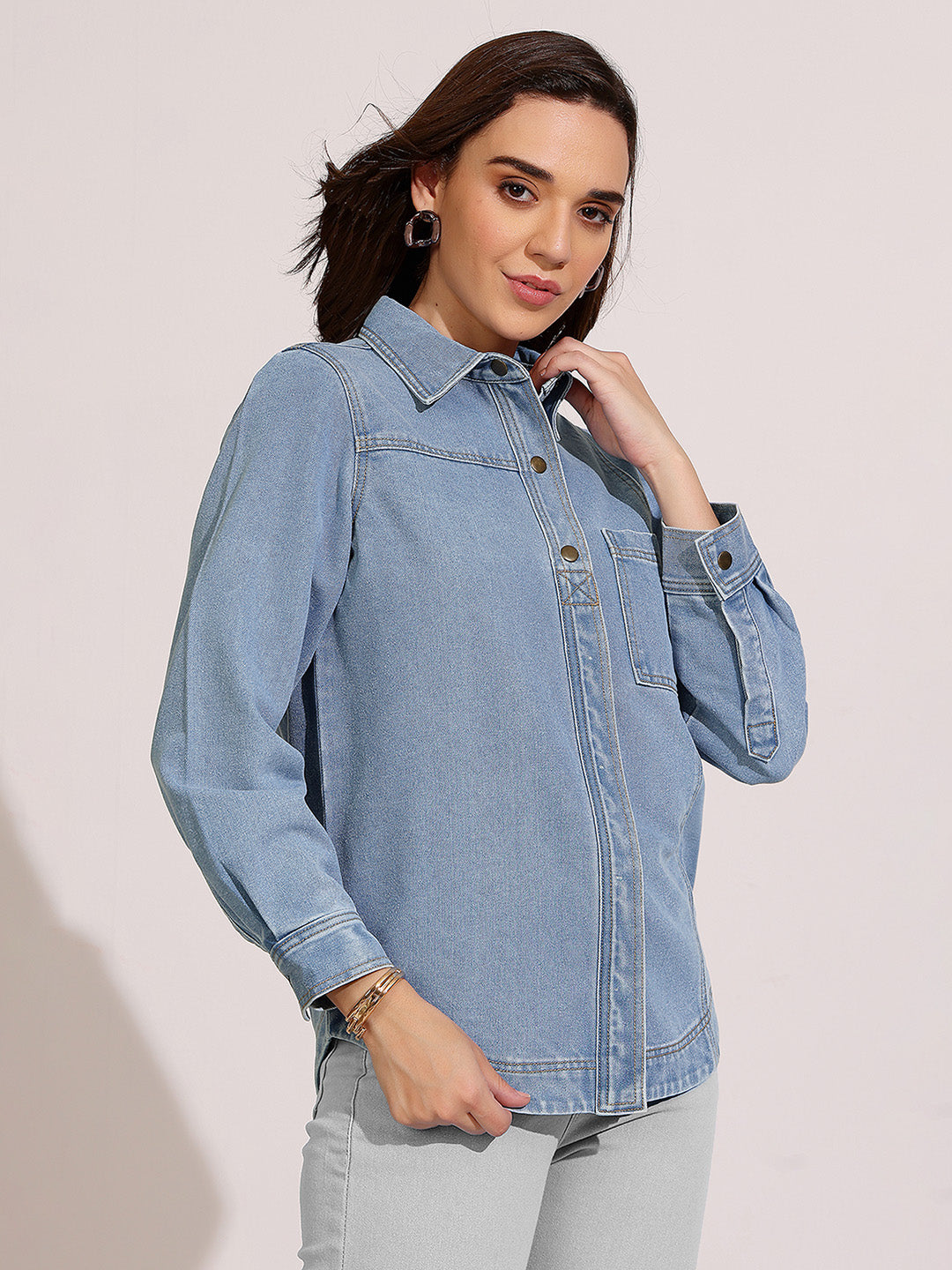 Women’s Light Blue Asymmetric Denim Shirt