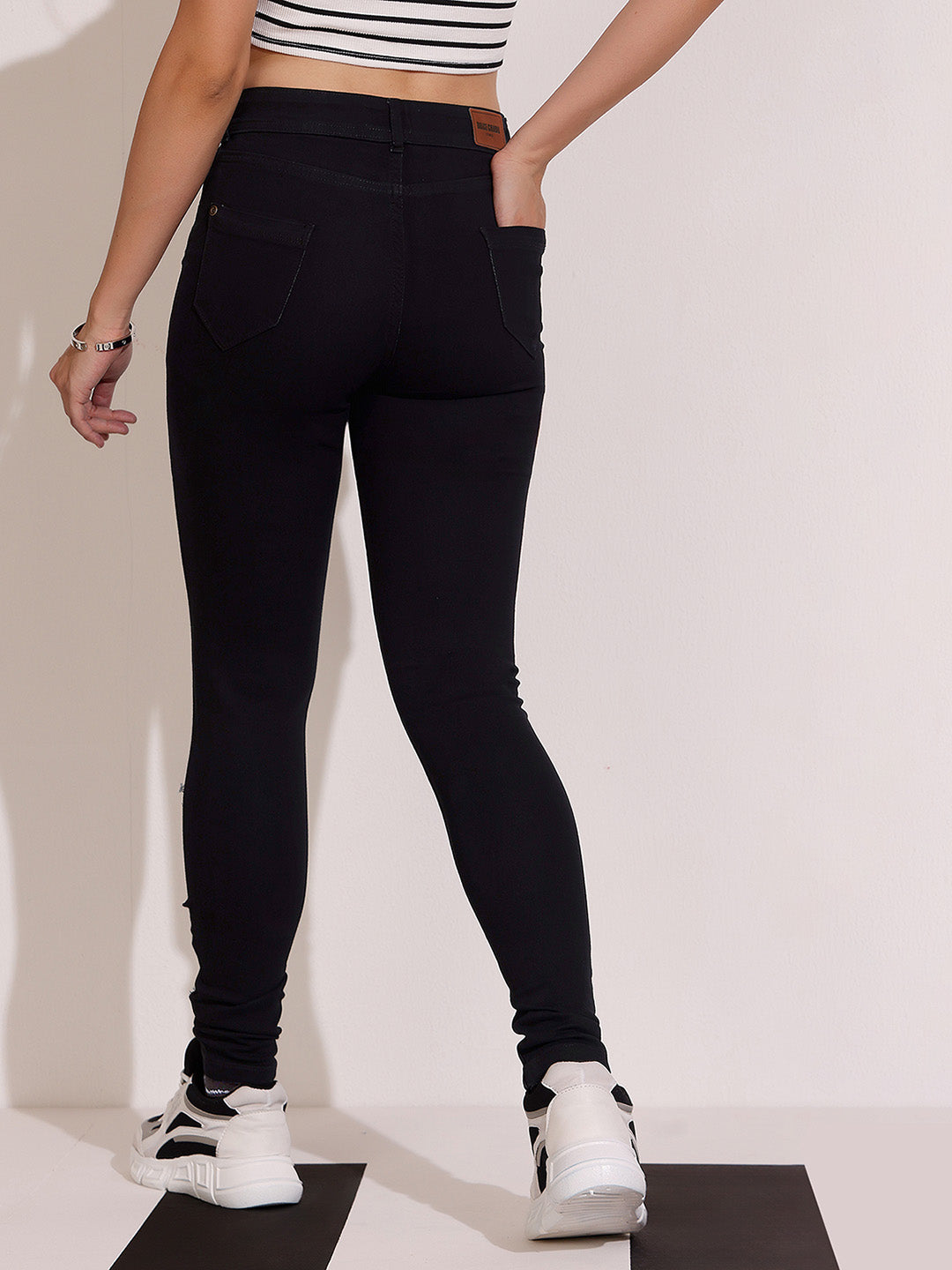 Women's Black Slim High Rise Clean Look Regular Denim Jeans