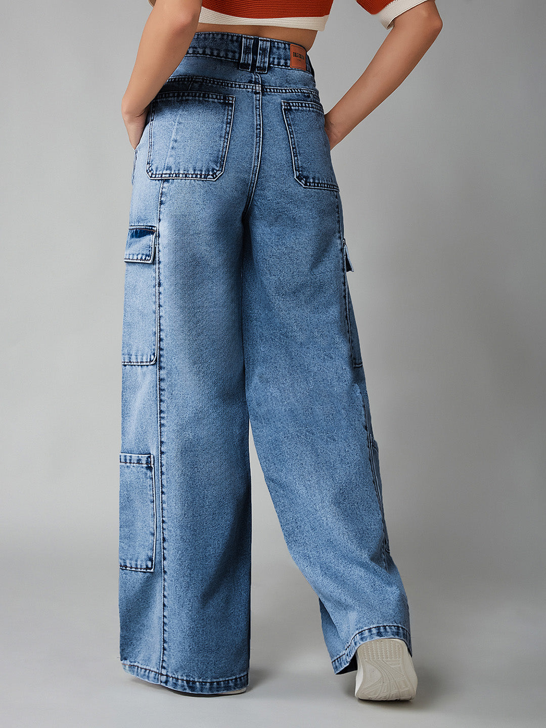 Women's Light Blue Wide-Leg High-Rise Regular Denim Pant