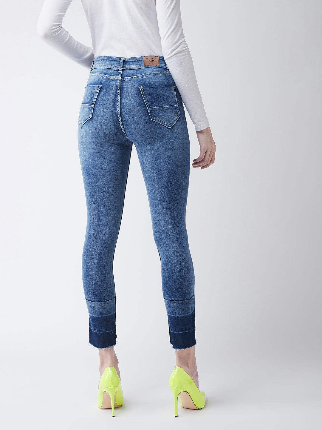 Women's Light Blue Skinny Fit High Rise Ankle Length Shaded Denim Stretchable Jeans