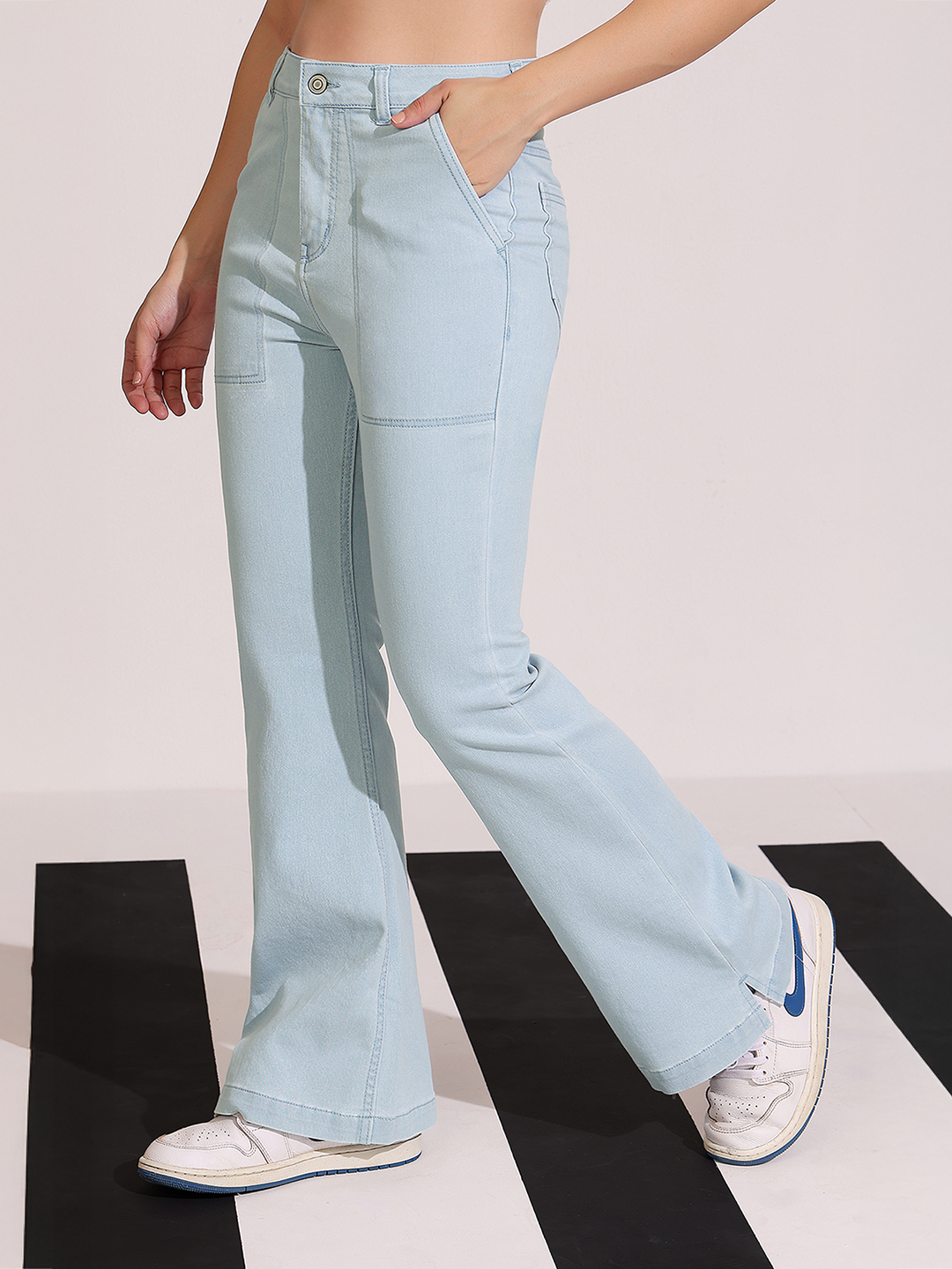 Light-Blue Bootcut High-Rise Regular Stretchable Denim Jeans for Women