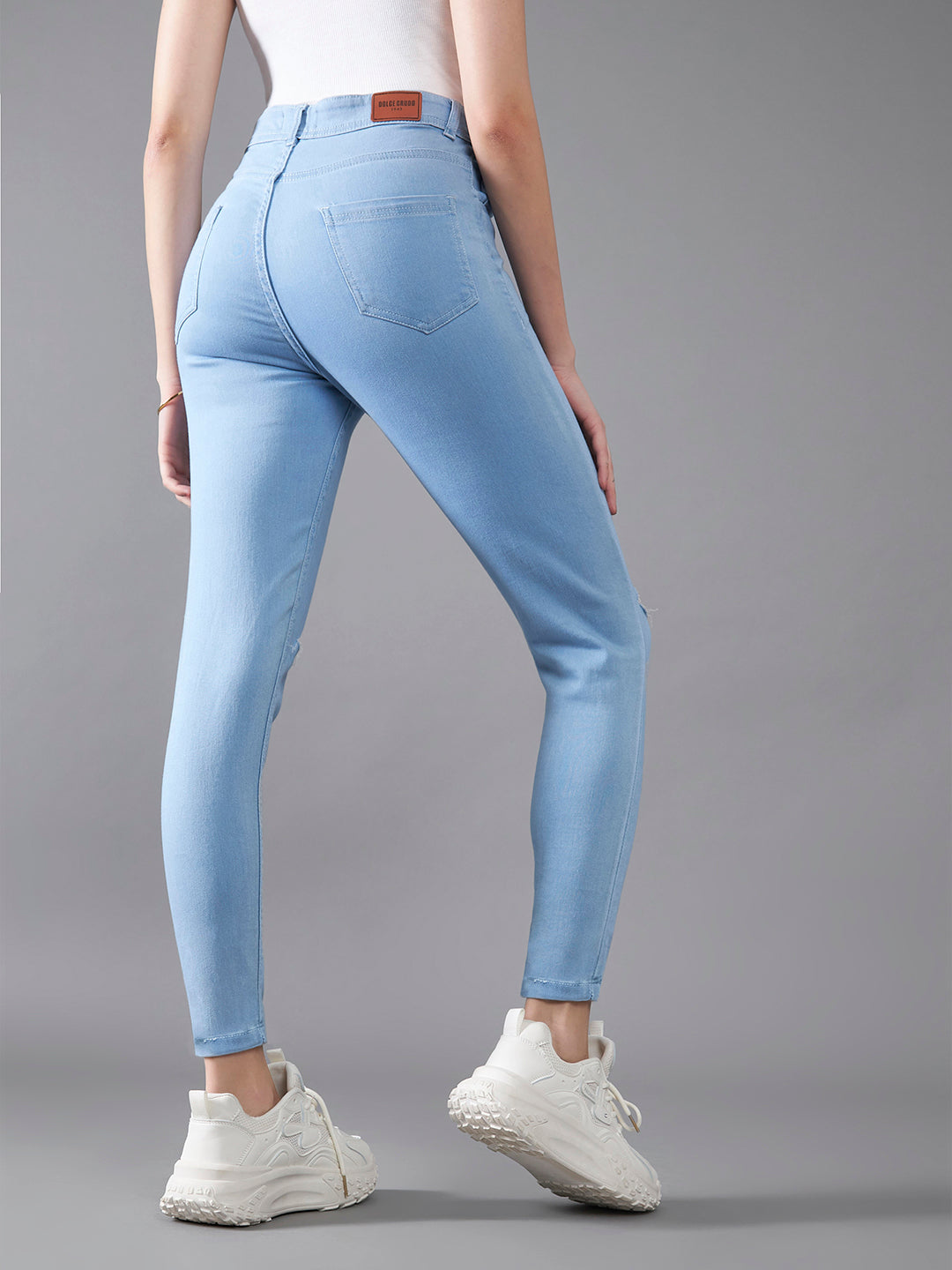 Women's Light Blue Skinny High-Rise Distressed Regular Denim Jeans