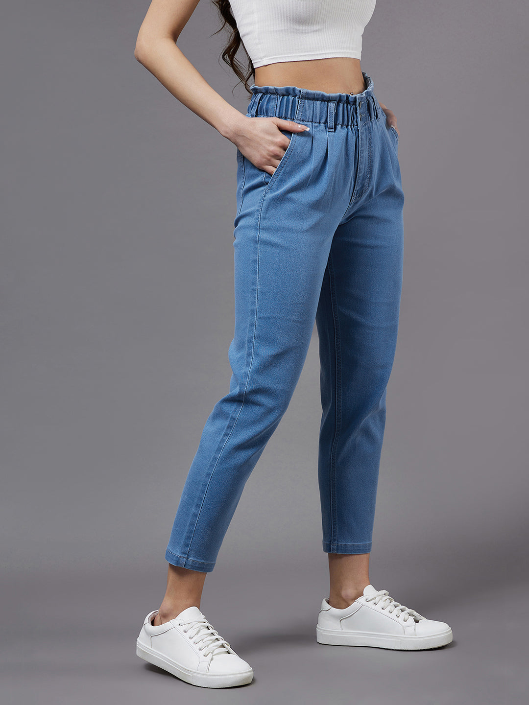 Women's Blue Tapered Fit High Rise Stretchable Denim Jeans
