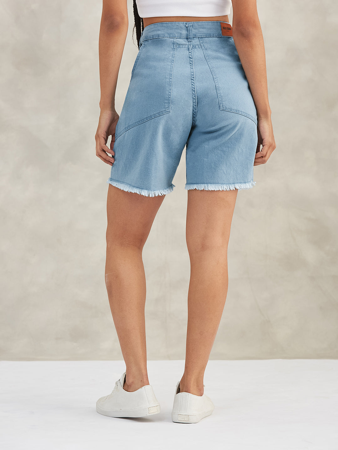 Women's Light Blue Regular High Rise Clean Look Above Knee Stretchable Denim Shorts