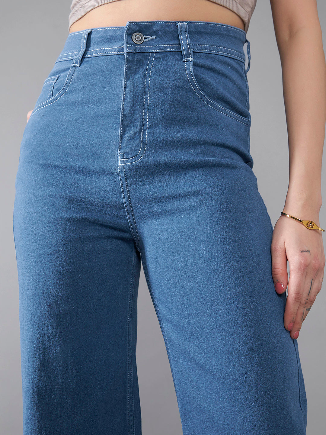 24/7 Comfort Women's Blue Wide Leg High Rise Clean Look Regular Length Stretchable Denim Jeans