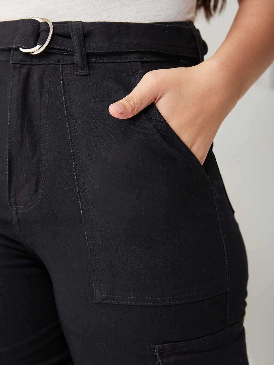 Black Wide-leg High-Rise Regular Stretchable Denim Jeans for Girls/Teenagers