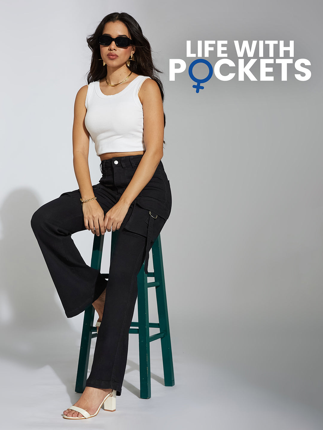 Women's Black Bootcut High-Rise Clean-Look Stretchable Denim Jeans
