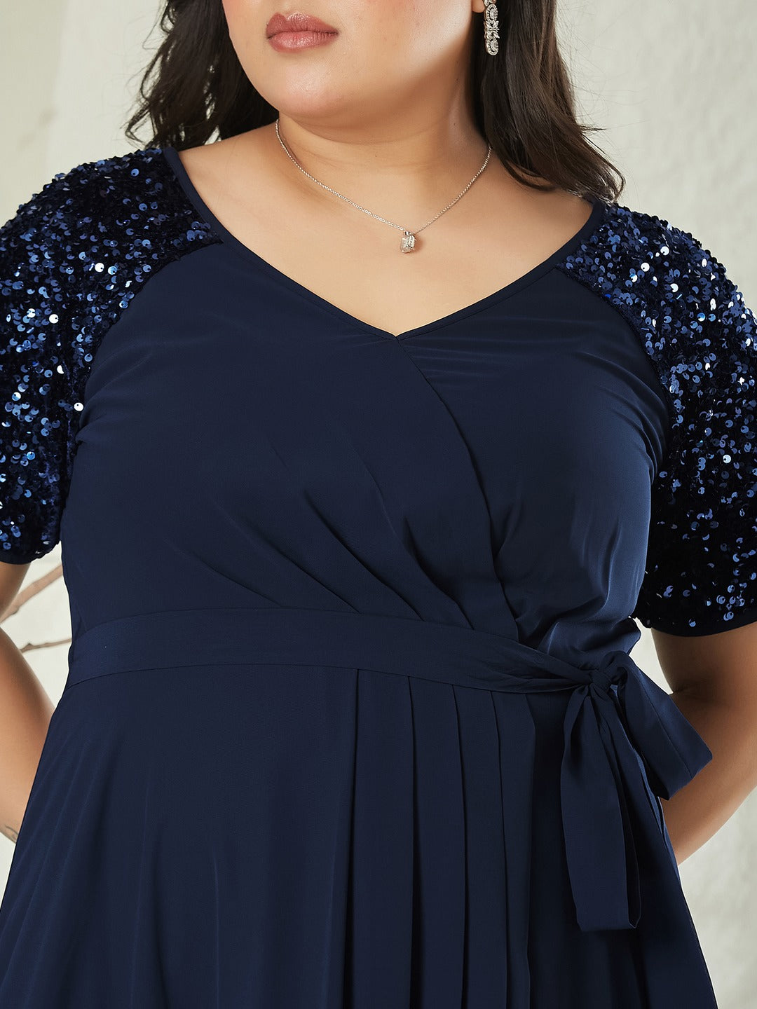 Navy Blue Relaxed Fit Maxi Georgette Dress for Women