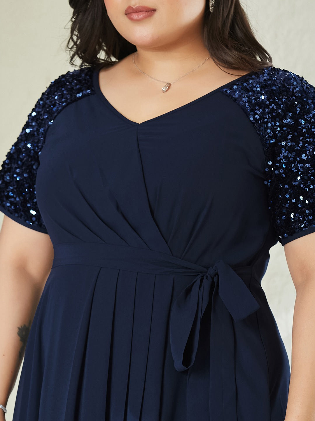 Navy Blue Relaxed Fit Maxi Georgette Dress for Women
