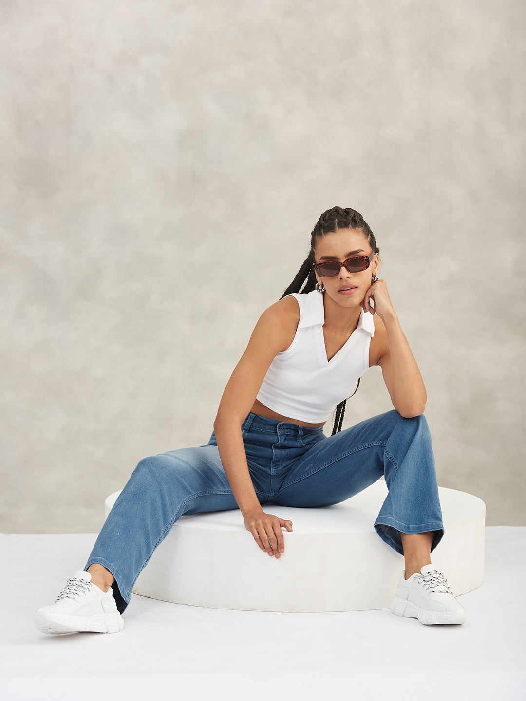 Women's Light Blue Wide-Leg Mid-Rise Blast-Effect Lightweight Denim Jeans